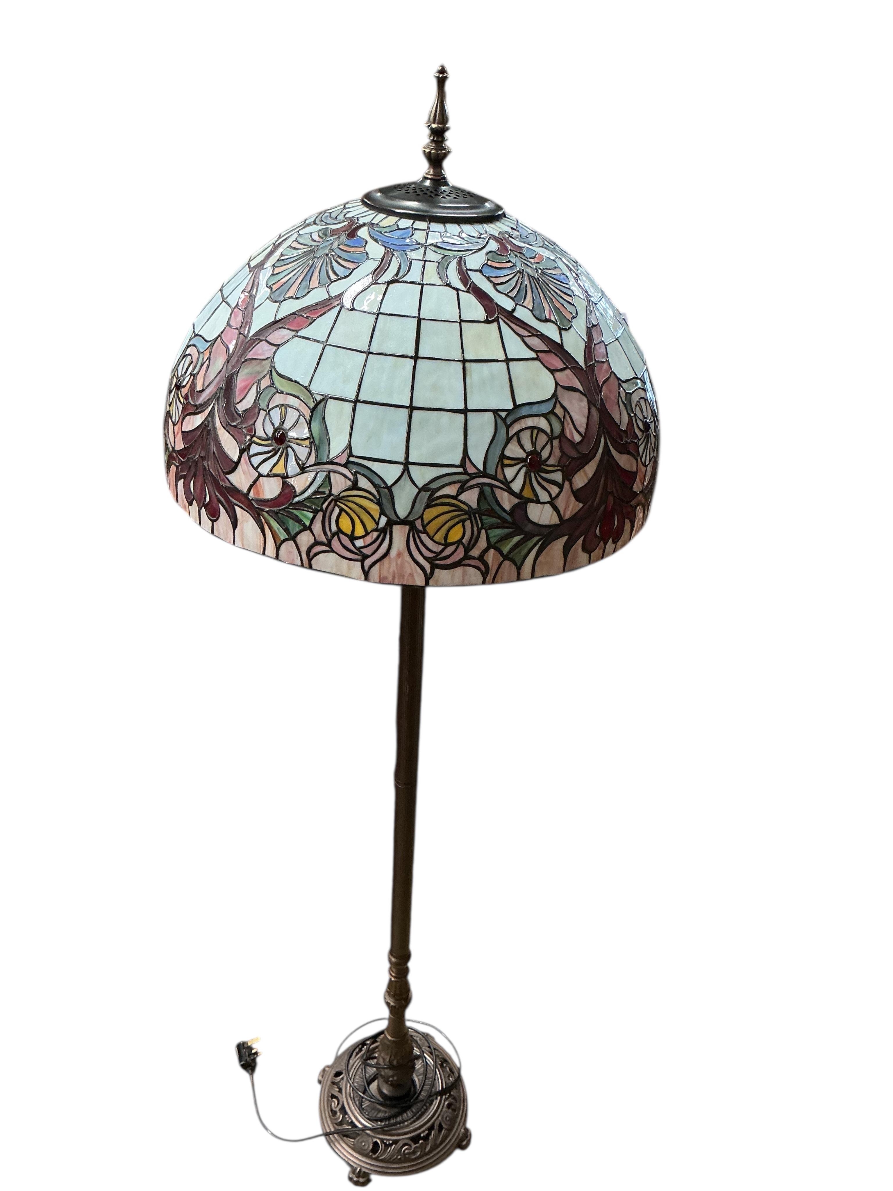 A Tiffany style leaded stained glass standard lamp, height 158cm